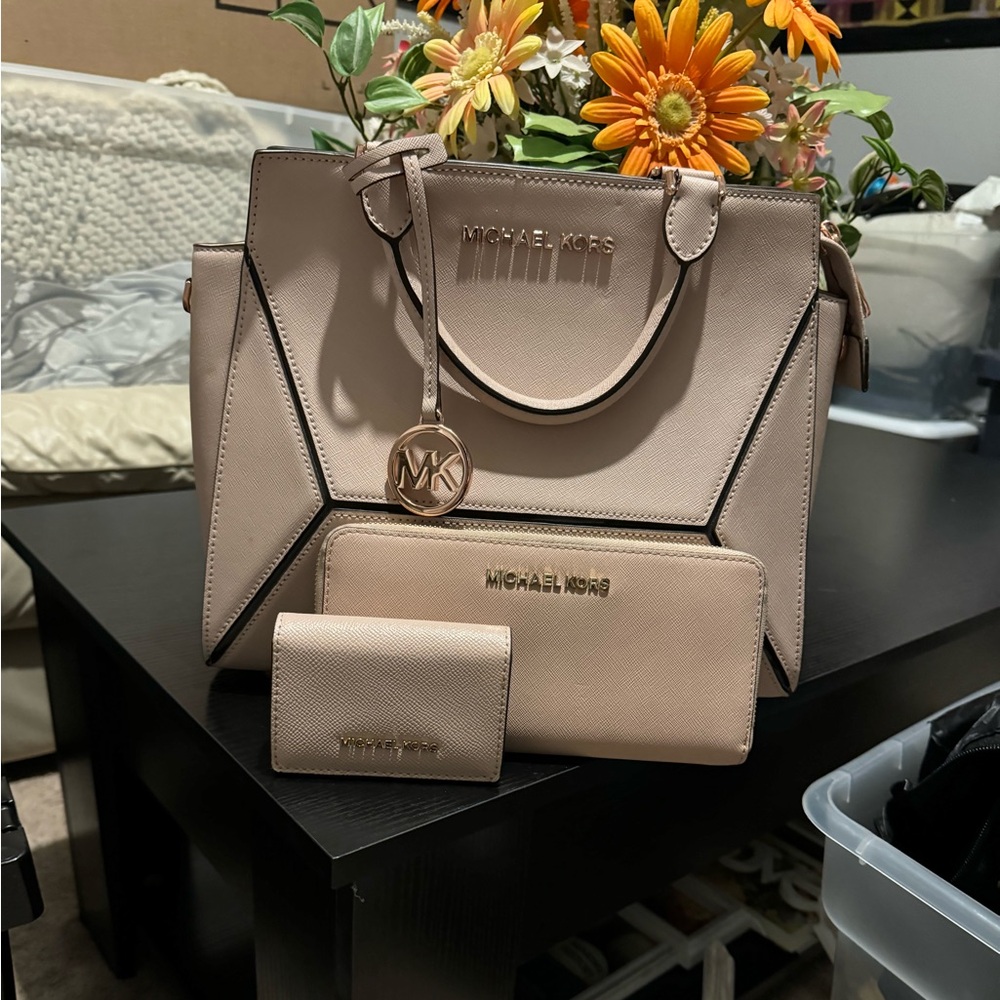 Barley used Michael kors pink prism bag with 2 matching wallets